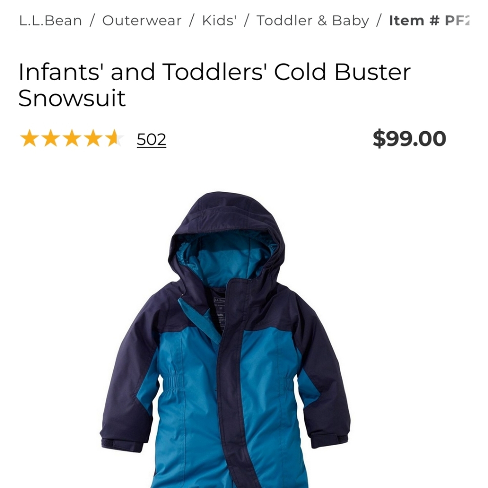 L.L. Bean Toddler Cold Buster Snowsuit, Size 2T, Deepest Blue/Teal Shadow